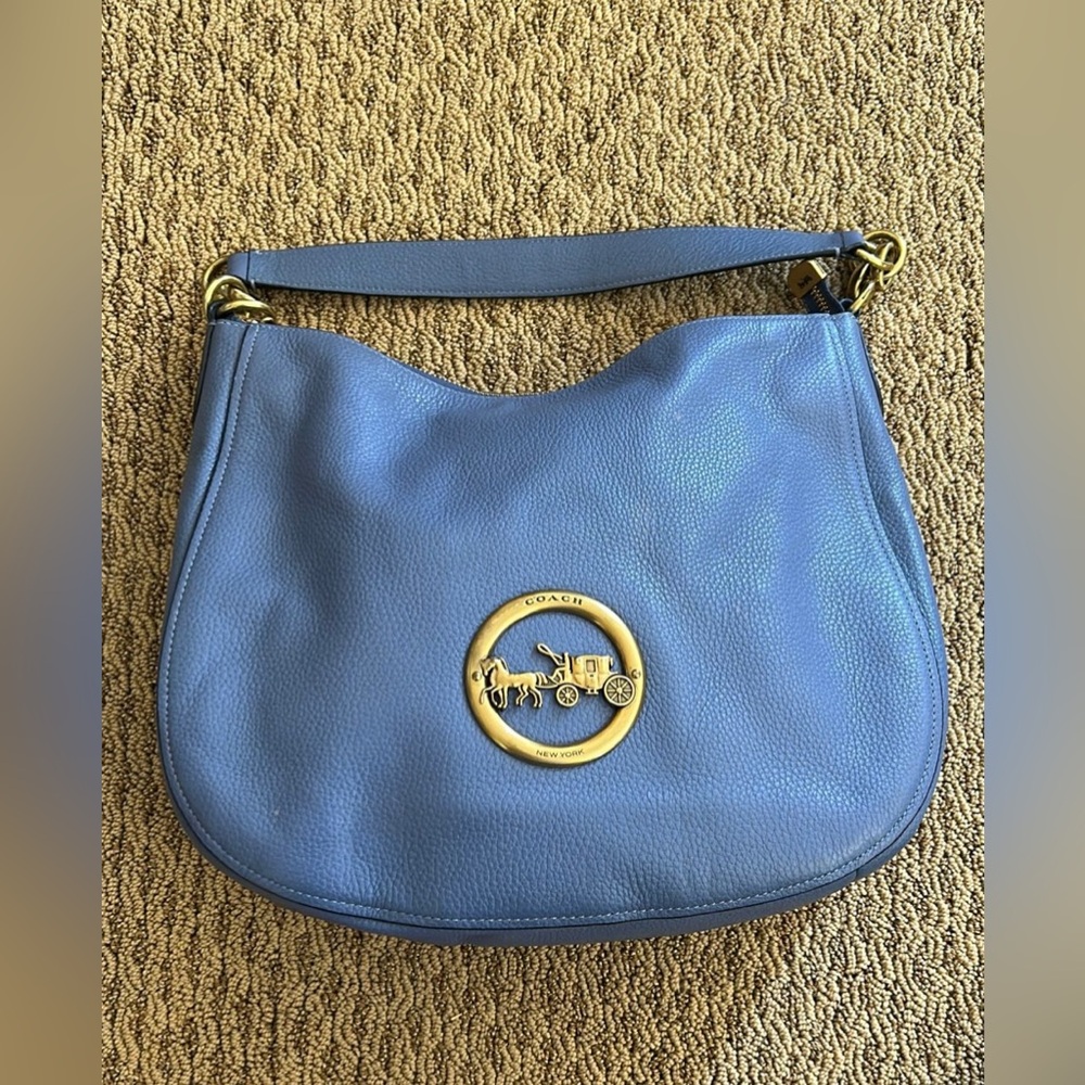 Coach Blue Leather Bag with Gold Accents